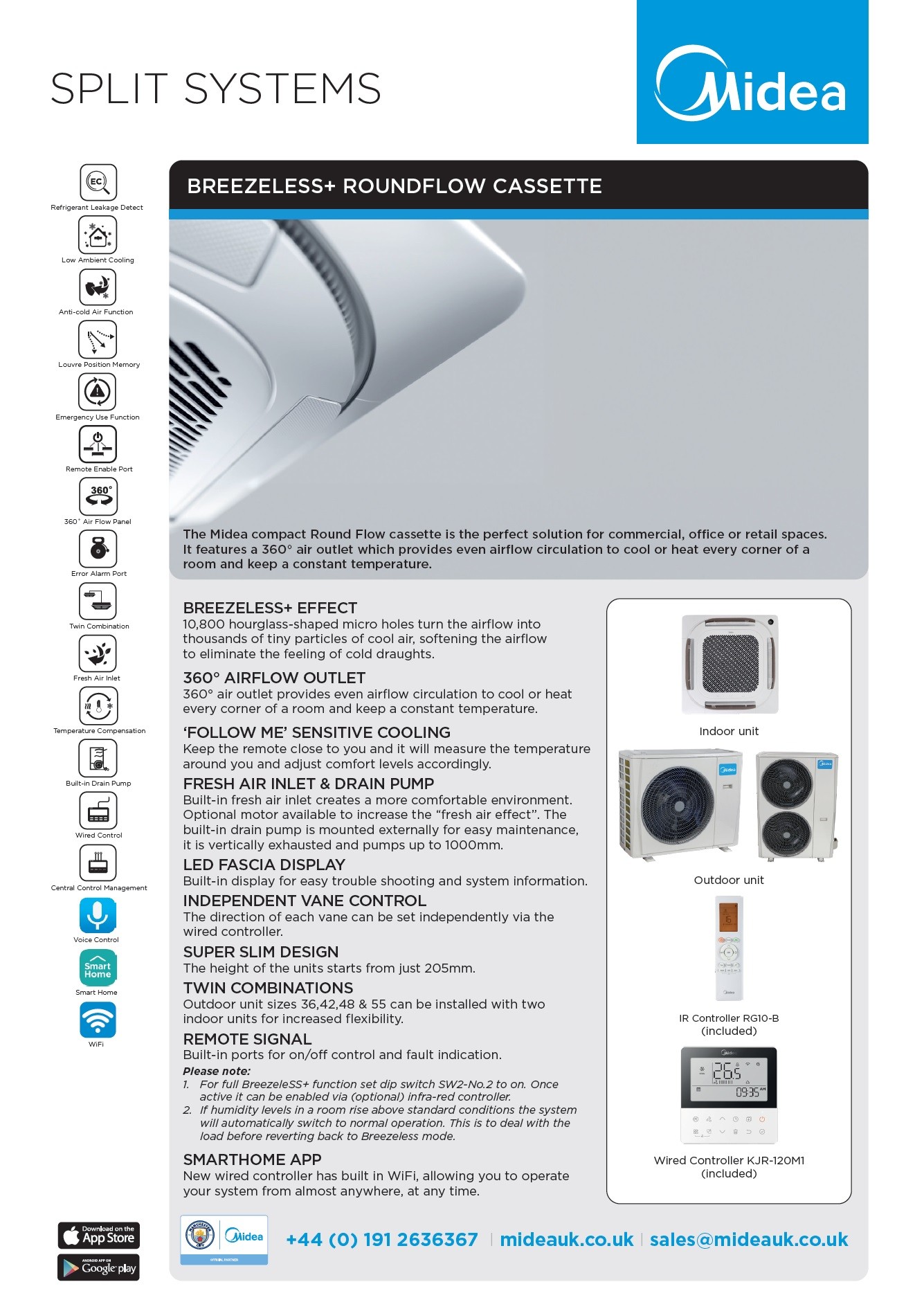 Aer Conditionat Midea Breezeless Tip Caseta MCA4U-18HRFNX(GA)/ T-MBQ4-03AWD/ MOX330U-18HFN8-Q 18000 btu , Inverter - imagine 2