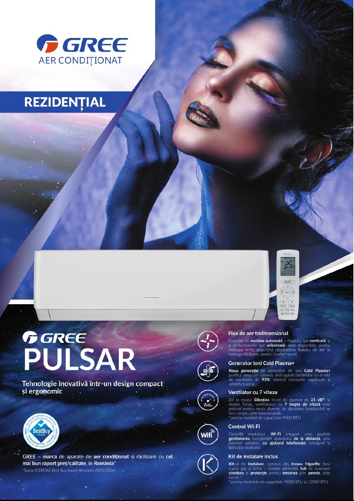 Aparat de aer conditionat Gree Pulsar GWH12AGBXB-K6DNA1F - 12000 BTU, A++/A+, Wi-Fi - imagine 2